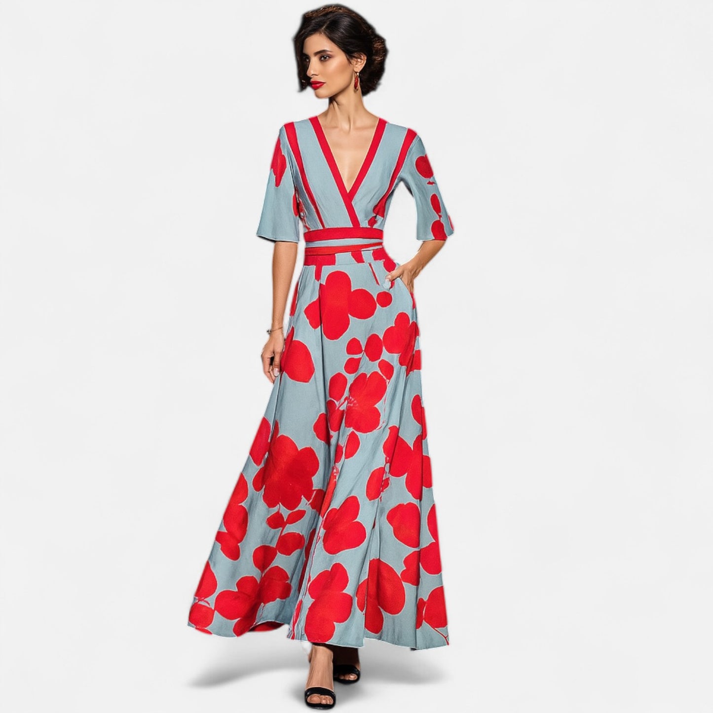 Velour Mode | Robe Longue Cintrée à Poches – Fluidité Élégante et Allure Décontractée