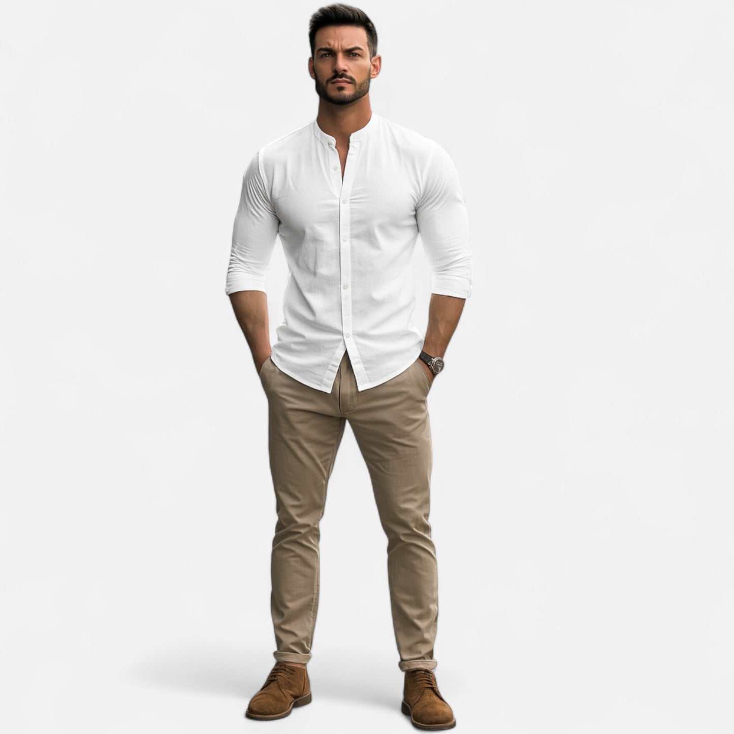 Velour Mode | Chemise Henley Homme en Coton-Lin Naturel