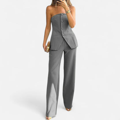 Velour Mode | Tailleur Pantalon Taille Haute Sans Bretelles – Structure Moderne et Élégance Sculptée