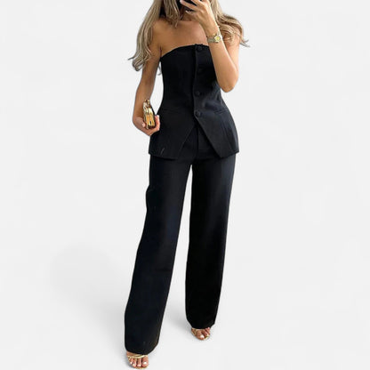 Velour Mode | Tailleur Pantalon Taille Haute Sans Bretelles – Structure Moderne et Élégance Sculptée