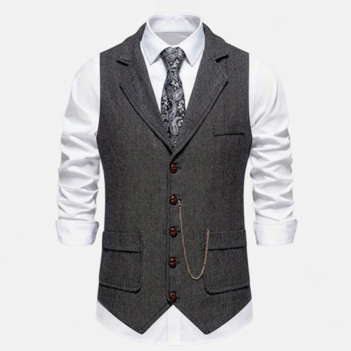 Velour Mode | Gilet Homme Motif Chevron Rétro – Charme Héritage, Élégance Structurée