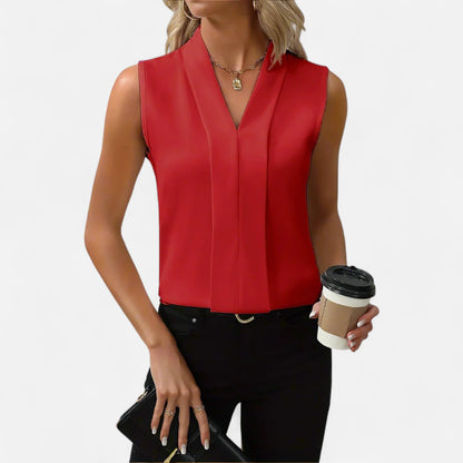 Velour Mode | Blouse Sans Manches Col V Femme – Légèreté Élégante, Ligne Épurée