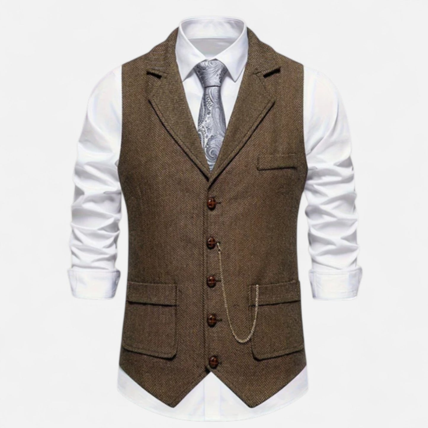 Velour Mode | Gilet Homme Motif Chevron Rétro – Charme Héritage, Élégance Structurée