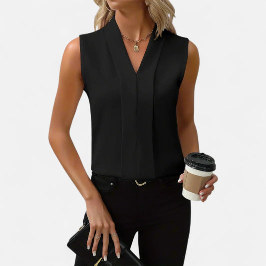 Velour Mode | Blouse Sans Manches Col V Femme – Légèreté Élégante, Ligne Épurée