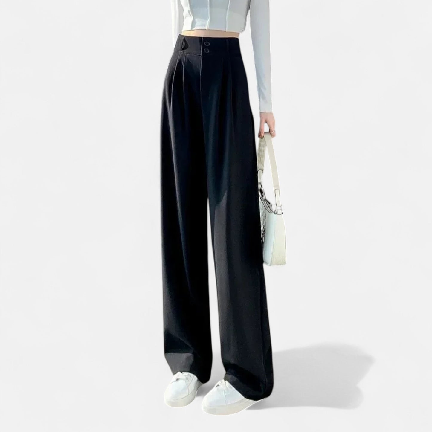 Velour Mode | Pantalon Large Élégant pour Femme – Taille Haute, Style Coréen, Noir