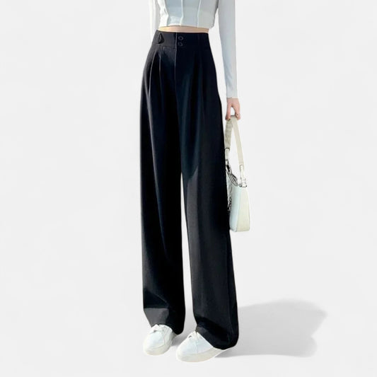 Velour Mode | Pantalon Large Élégant pour Femme – Taille Haute, Style Coréen, Noir