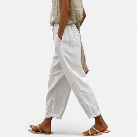 Velour Mode | Pantalon Décontracté Femme en Coton Pur – Couleur Unie, Élégance Naturelle
