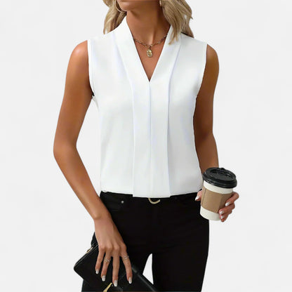 Velour Mode | Blouse Sans Manches Col V Femme – Légèreté Élégante, Ligne Épurée