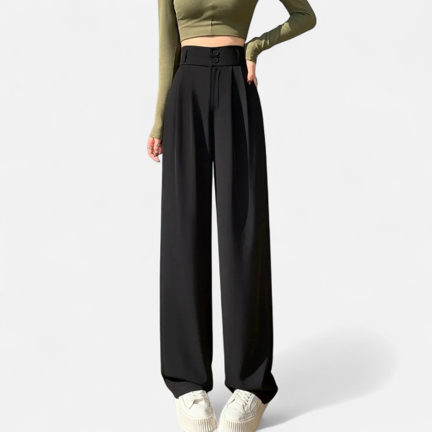 Velour Mode | Pantalon Large Élégant pour Femme – Taille Haute, Style Coréen, Noir