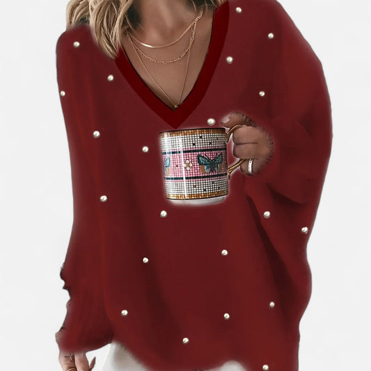 Velour Mode | Pull Doux Femme Orné de Perles Décoratives