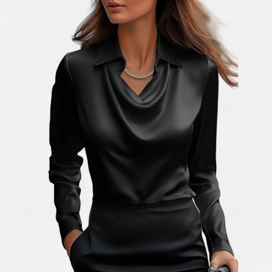 Velour Mode | Blouse Femme en Satin à Encolure Drapée – Éclat Subtil, Élégance Sculptée