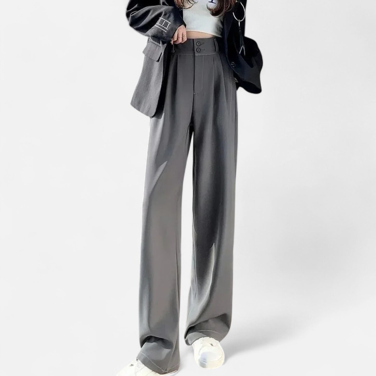 Velour Mode | Pantalon Large Élégant pour Femme – Taille Haute, Style Coréen, Noir