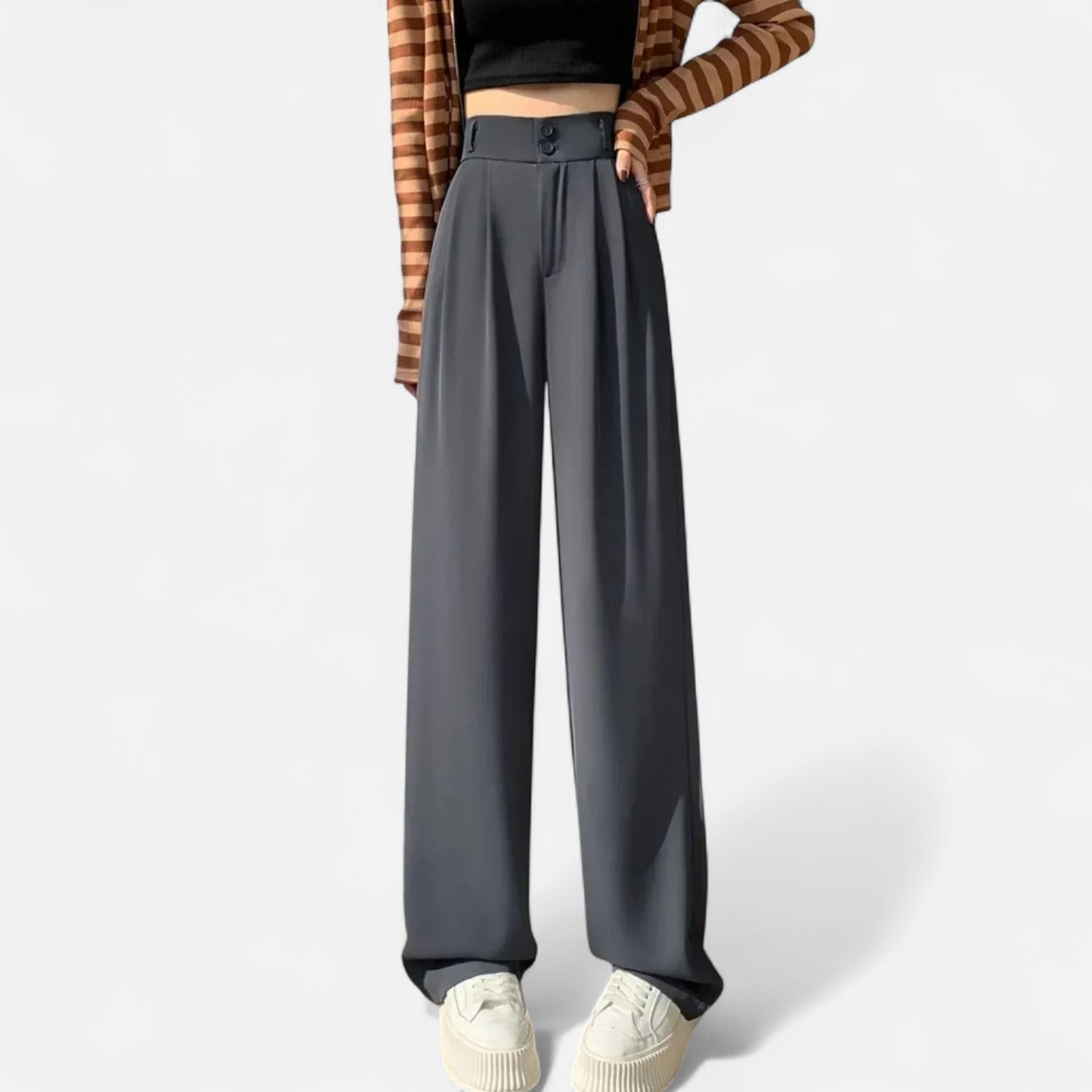 Velour Mode | Pantalon Large Élégant pour Femme – Taille Haute, Style Coréen, Noir