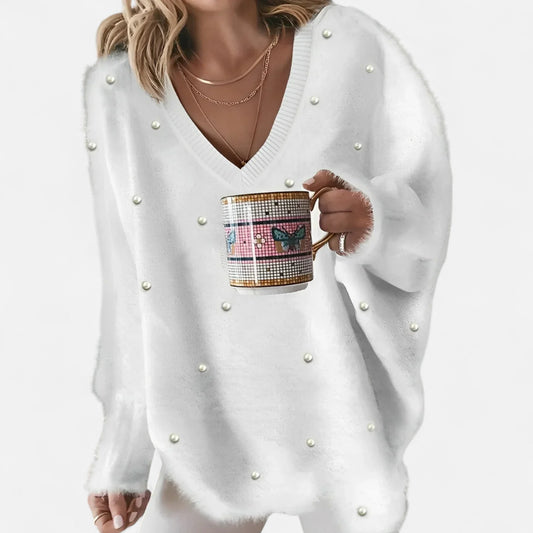 Velour Mode | Pull Doux Femme Orné de Perles Décoratives