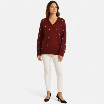 Velour Mode | Pull Doux Femme Orné de Perles Décoratives