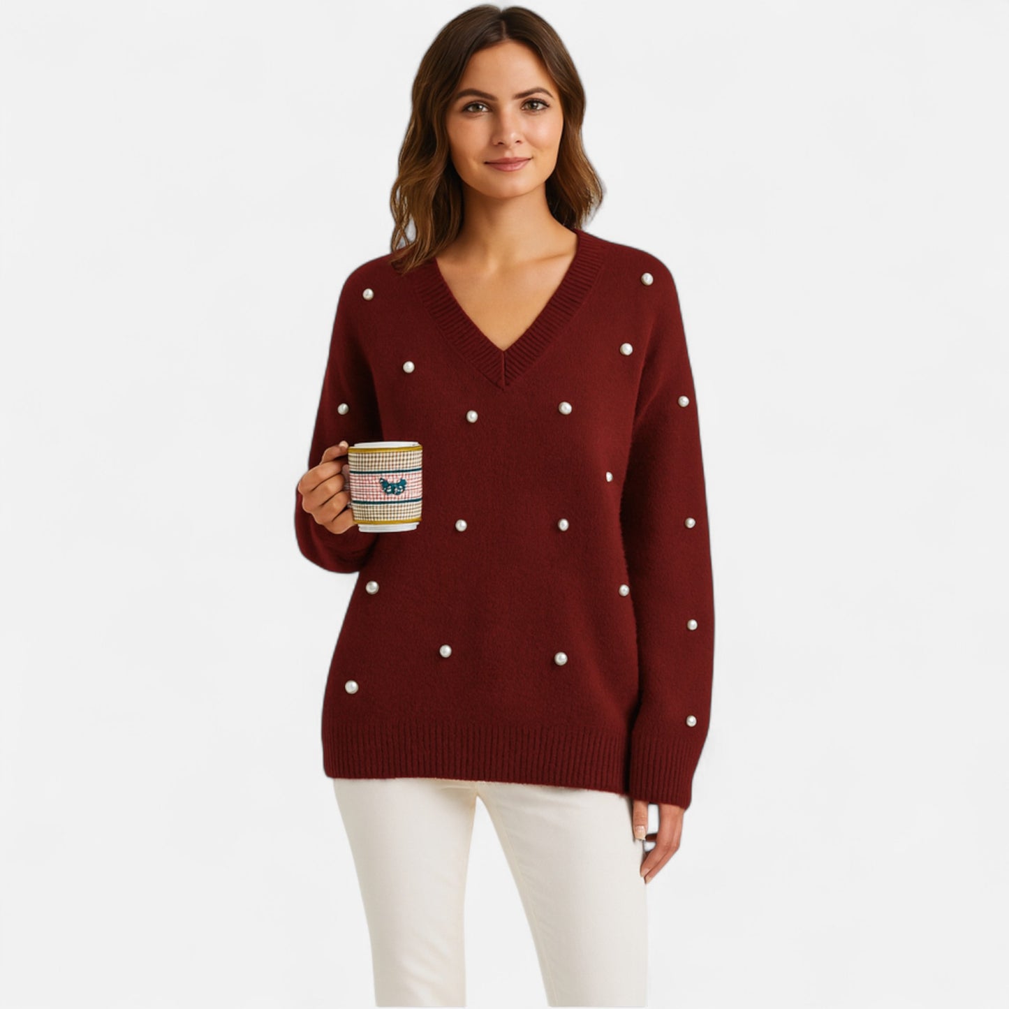 Velour Mode | Pull Doux Femme Orné de Perles Décoratives