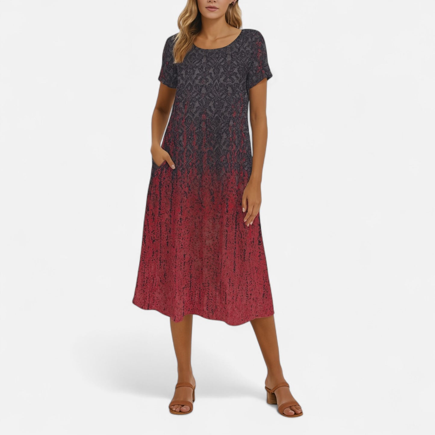 Velour Mode | Robe Midi Femme Style Ethnique – Col Rond, Esprit Artistique et Nomade