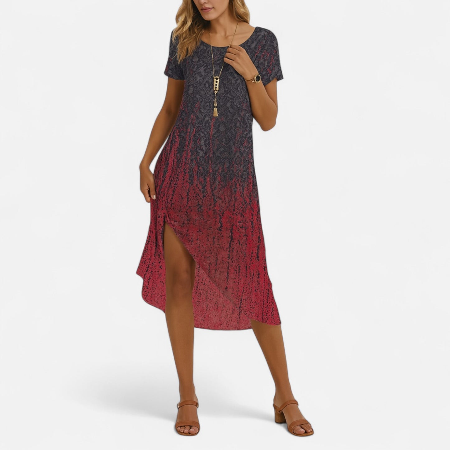 Velour Mode | Robe Midi Femme Style Ethnique – Col Rond, Esprit Artistique et Nomade