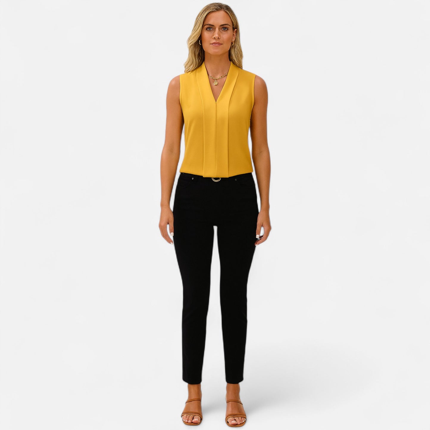 Velour Mode | Blouse Sans Manches Col V Femme – Légèreté Élégante, Ligne Épurée
