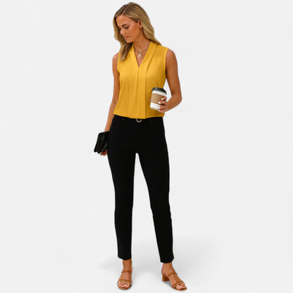 Velour Mode | Blouse Sans Manches Col V Femme – Légèreté Élégante, Ligne Épurée