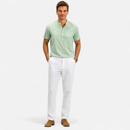 Velour Mode | Chemise Homme Lin et Coton Col Henley – Élégance Décontractée, Esprit Naturel