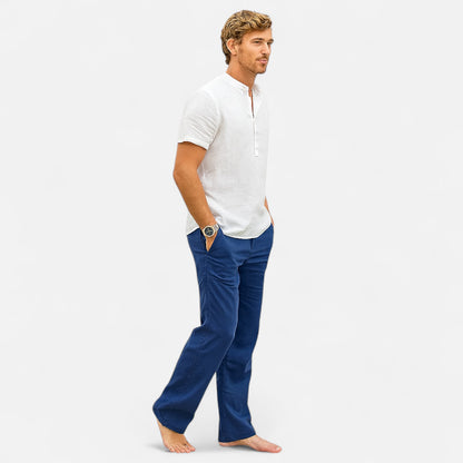 Velour Mode | Pantalon Homme Lin et Coton Coupe Ample – Fraîcheur Naturelle, Élégance Décontractée