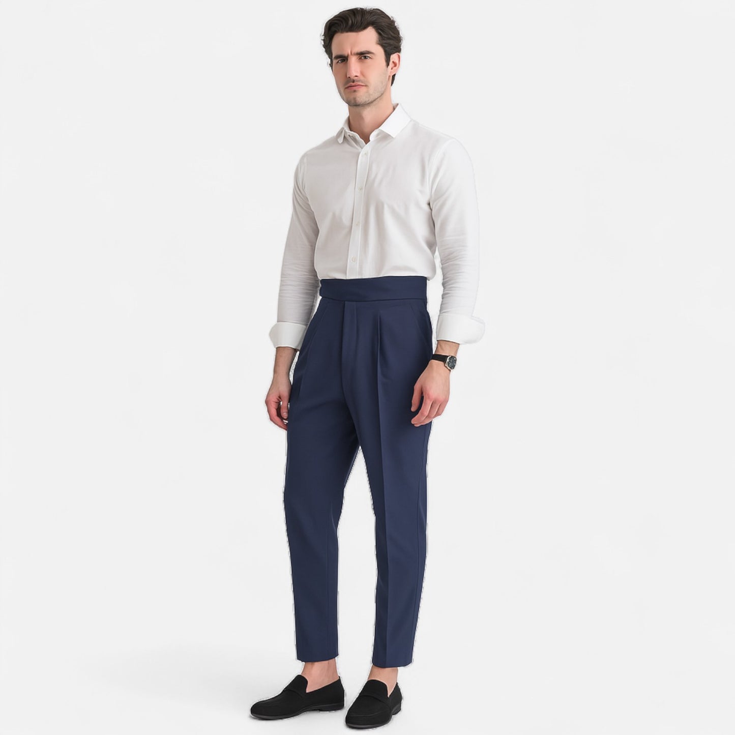 Velour Mode | Pantalon Classique à Boucle Homme – Taille Ceinturée, Élégance Structurée