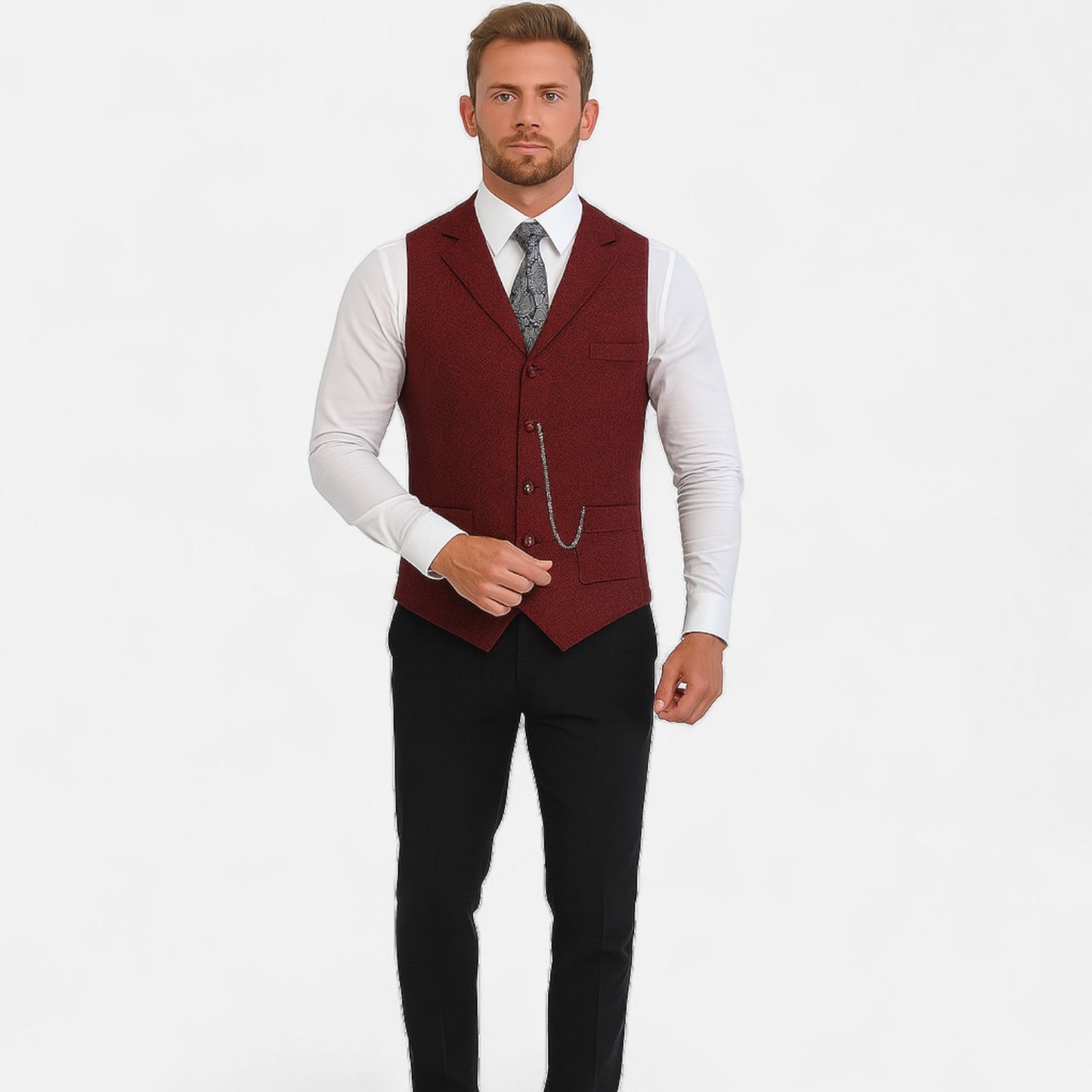 Velour Mode | Gilet Homme Motif Chevron Rétro – Charme Héritage, Élégance Structurée