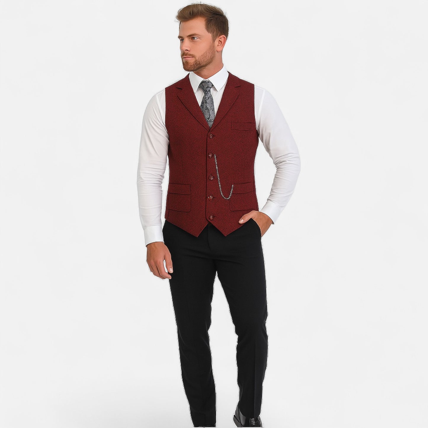 Velour Mode | Gilet Homme Motif Chevron Rétro – Charme Héritage, Élégance Structurée