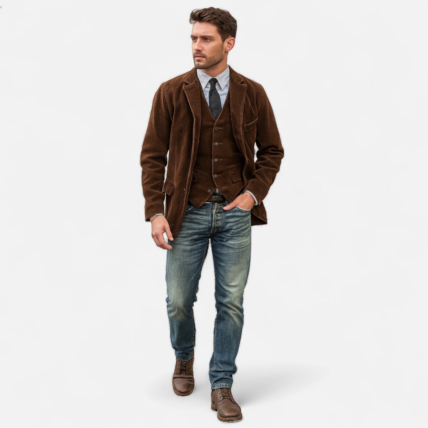 Velour Mode | Veste Homme Col à Revers en Velours Côtelé – Style Vintage, Élégance Texturée