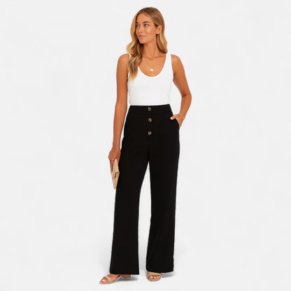 Velour Mode | Pantalon Taille Haute Smocké en Lin Mélangé – Légèreté Structurée, Élégance Décontractée