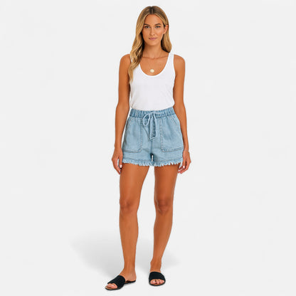 Velour Mode | Short en Jean Uni à Cordon – Esprit Décontracté, Confort Maîtrisé