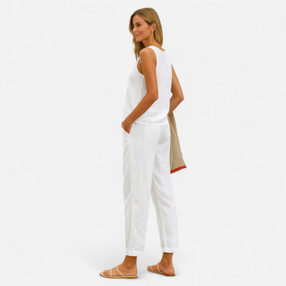 Velour Mode | Pantalon Décontracté Femme en Coton Pur – Couleur Unie, Élégance Naturelle