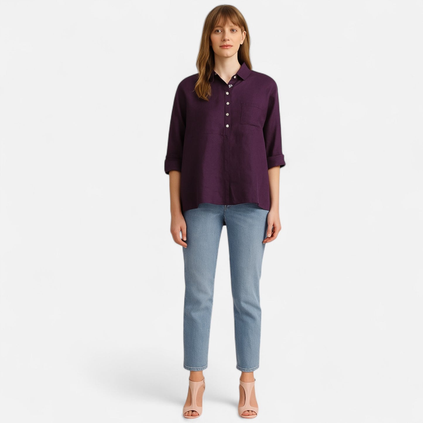 Velour Mode | Chemise Longue en Coton à Col Revers – Élégance Structurée et Confort Naturel