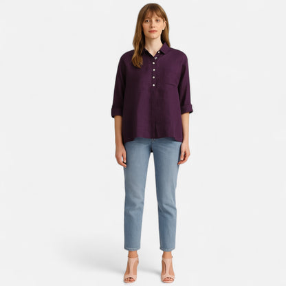 Velour Mode | Chemise Longue en Coton à Col Revers – Élégance Structurée et Confort Naturel
