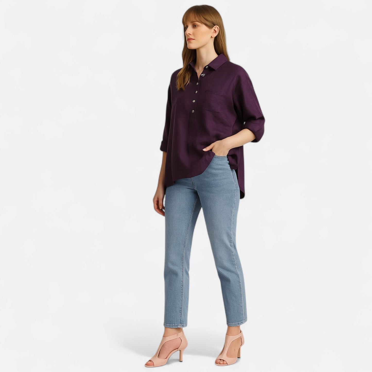 Velour Mode | Chemise Longue en Coton à Col Revers – Élégance Structurée et Confort Naturel