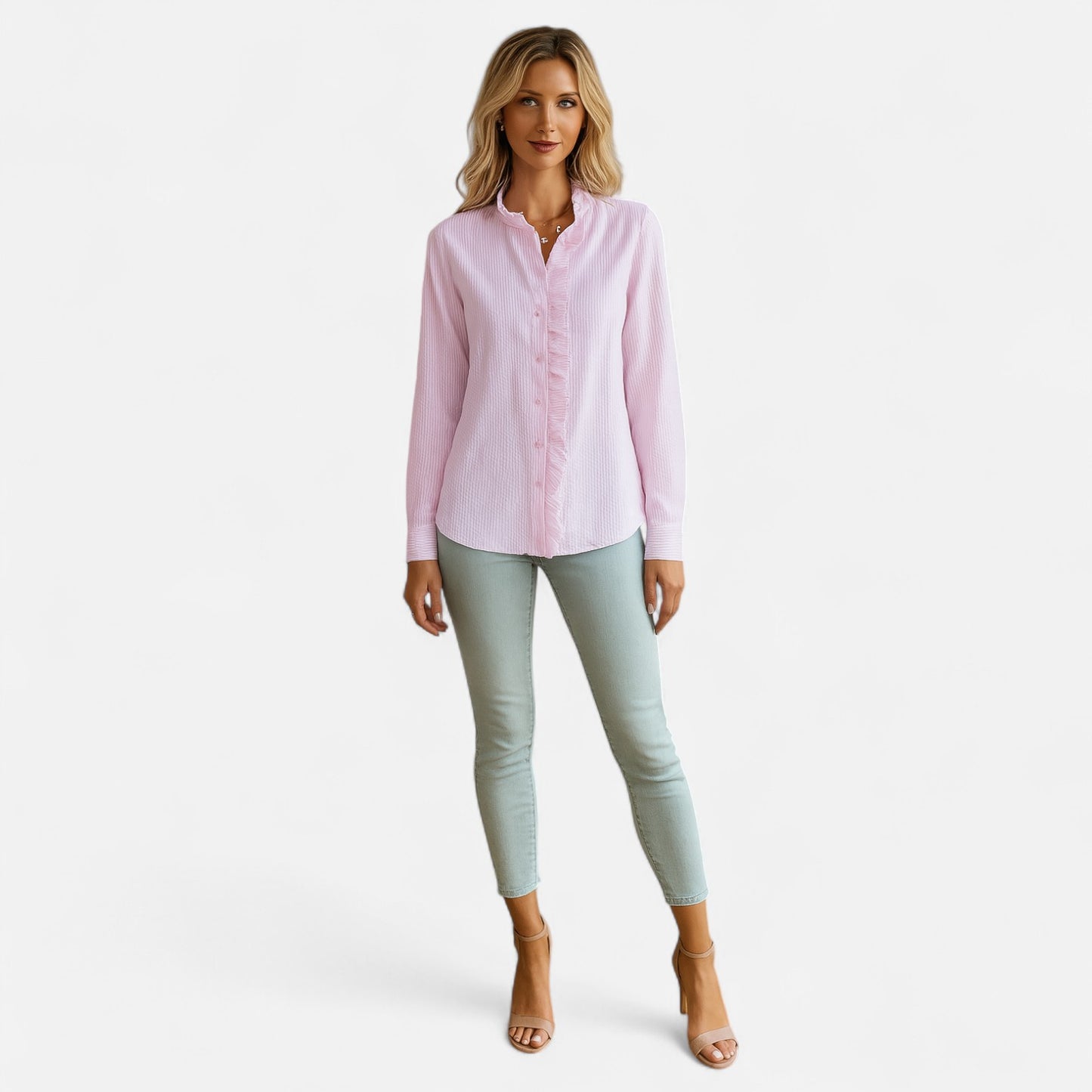 Velour Mode | Blouse Élégante à Rayures – Manches Longues et Raffinement Structuré