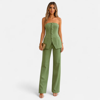 Velour Mode | Tailleur Pantalon Taille Haute Sans Bretelles – Structure Moderne et Élégance Sculptée