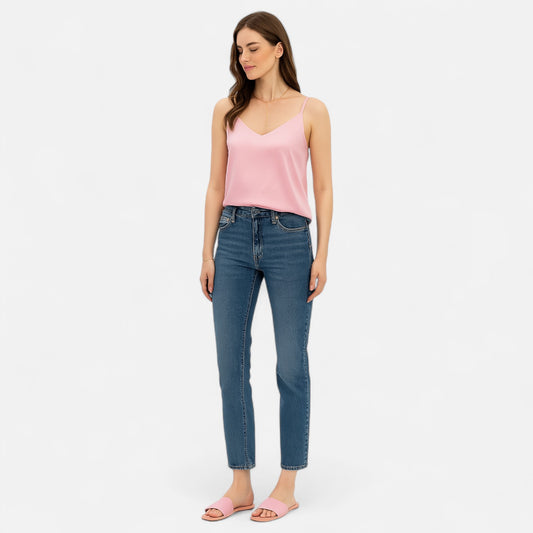 Velour Mode | Débardeur Femme Satiné Col V – Élégance Sensuelle, Simplicité Brillante