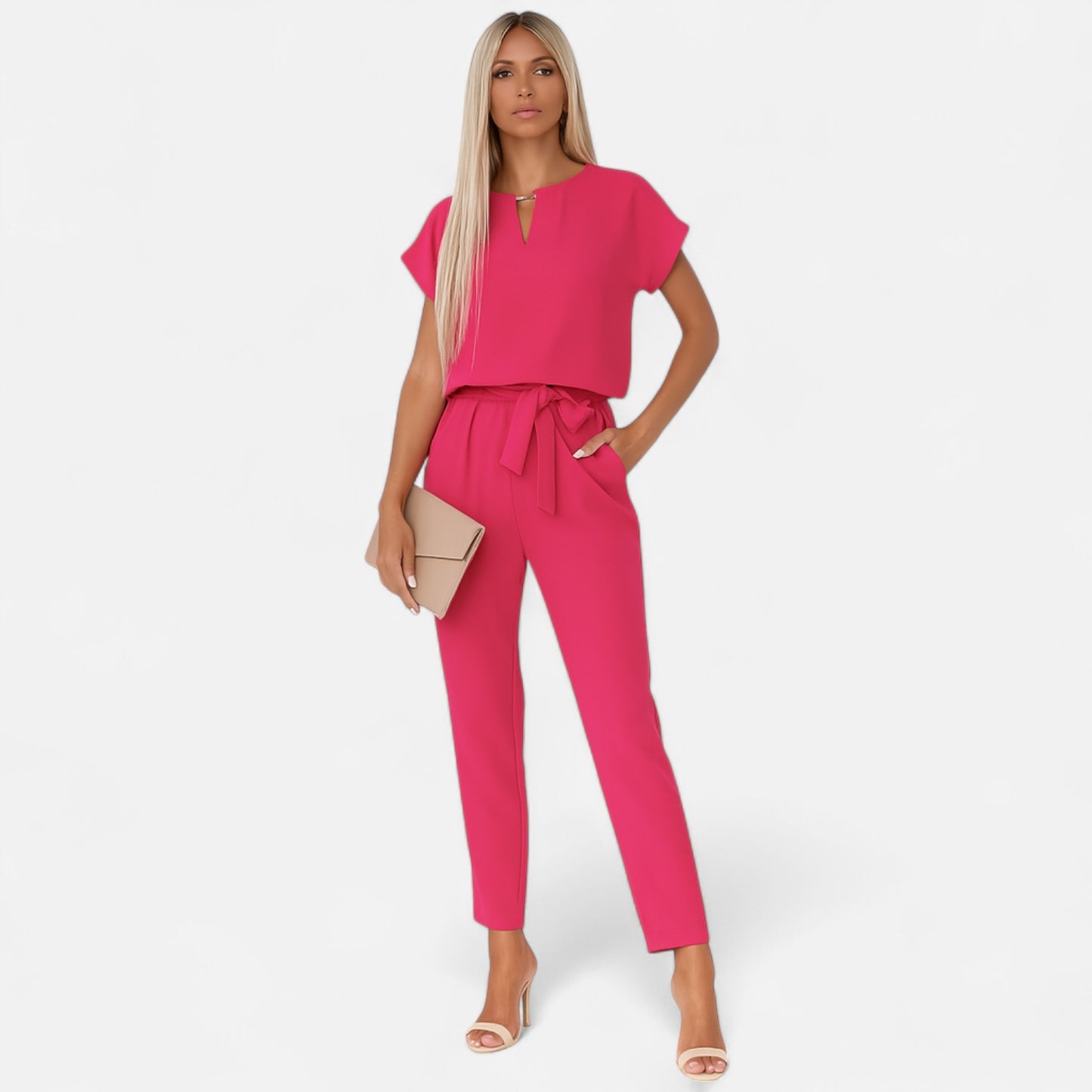 Velour Mode | Combinaison Femme Manches Courtes – Élégance Unie, Confort Structuré