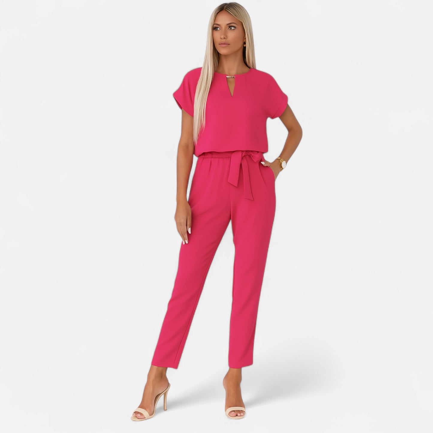 Velour Mode | Combinaison Femme Manches Courtes – Élégance Unie, Confort Structuré