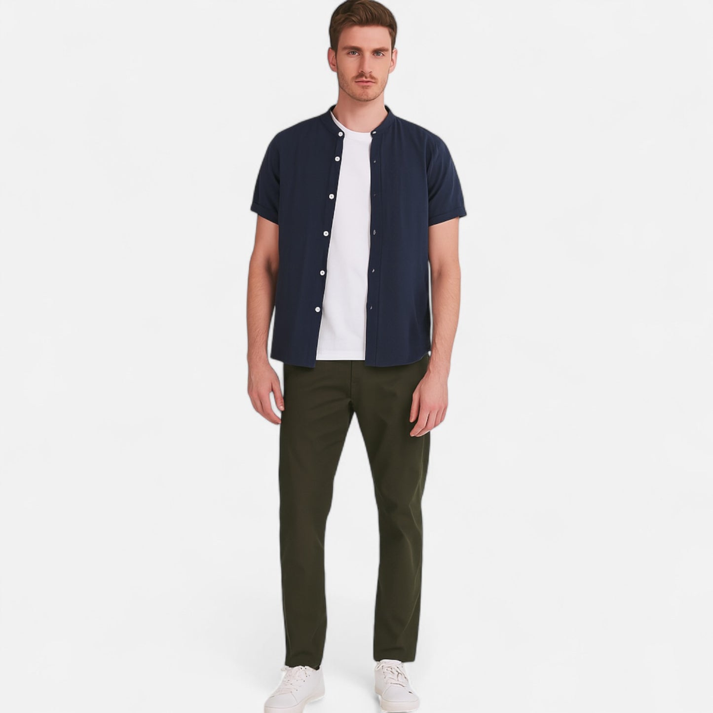 Velour Mode | Chemise Homme Lin Col Mao Manches Courtes