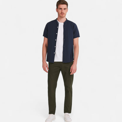 Velour Mode | Chemise Homme Lin Col Mao Manches Courtes