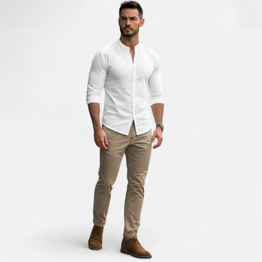 Velour Mode | Chemise Henley Homme en Coton-Lin Naturel
