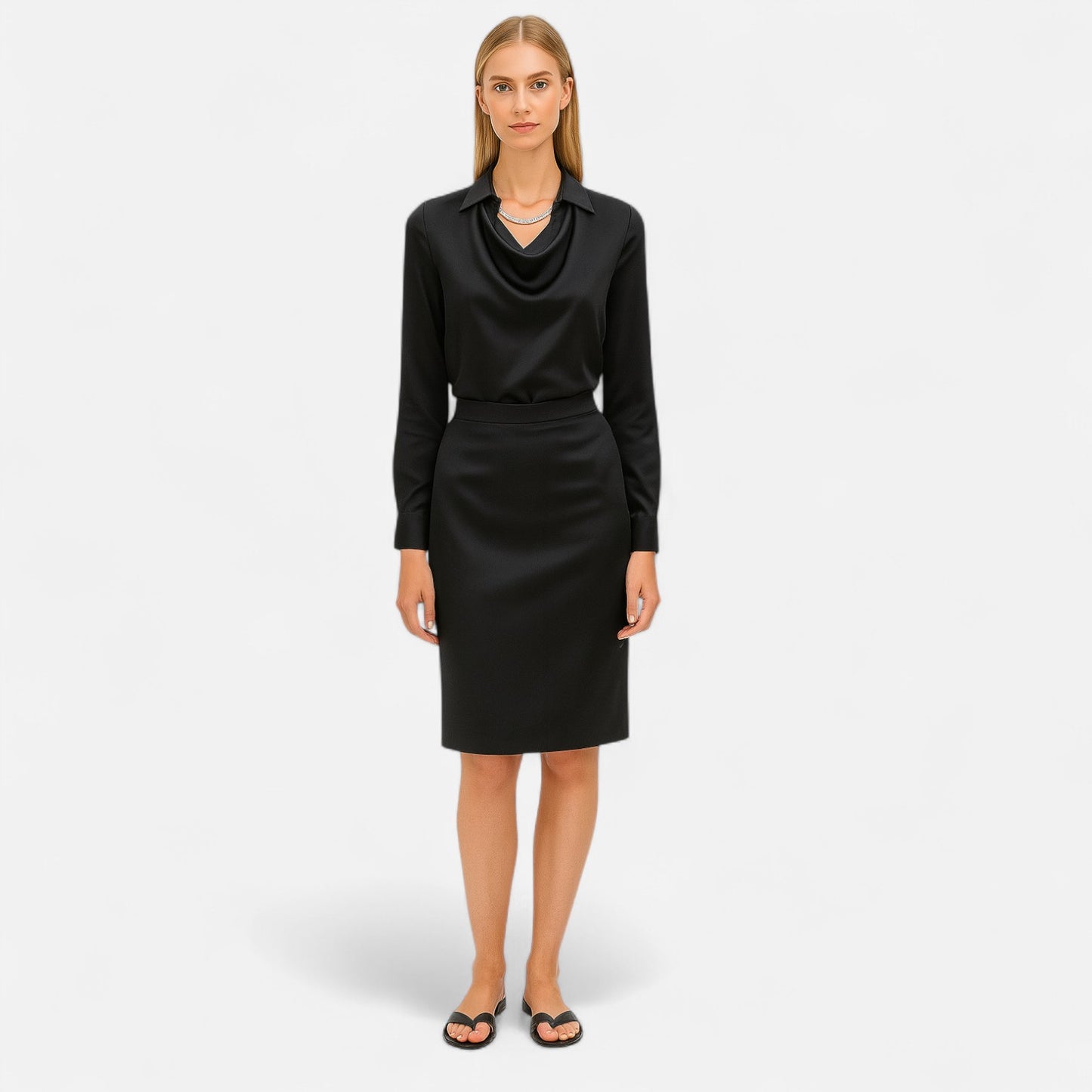 Velour Mode | Blouse Femme en Satin à Encolure Drapée – Éclat Subtil, Élégance Sculptée