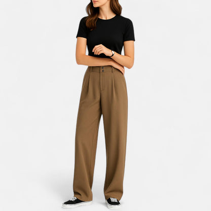 Velour Mode | Pantalon Large Élégant pour Femme – Taille Haute, Style Coréen, Noir