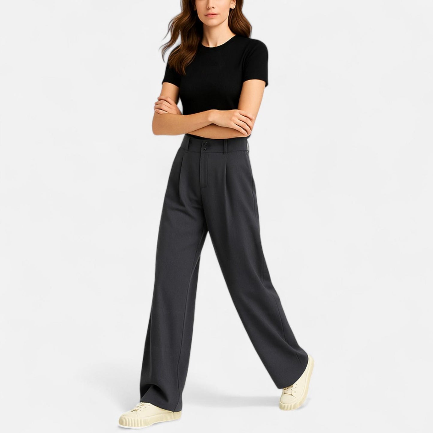 Velour Mode | Pantalon Large Élégant pour Femme – Taille Haute, Style Coréen, Noir