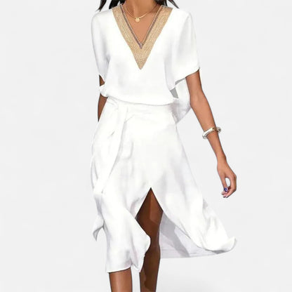 Velour Mode | Robe Blanche Femme Midi à Col en V