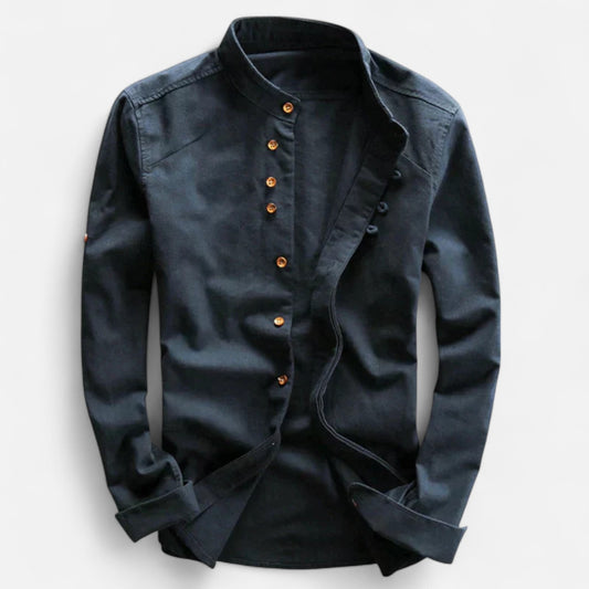 Velour Mode | Chemise Ajustée à Col Montant – Ligne Épurée et Charisme Subtil