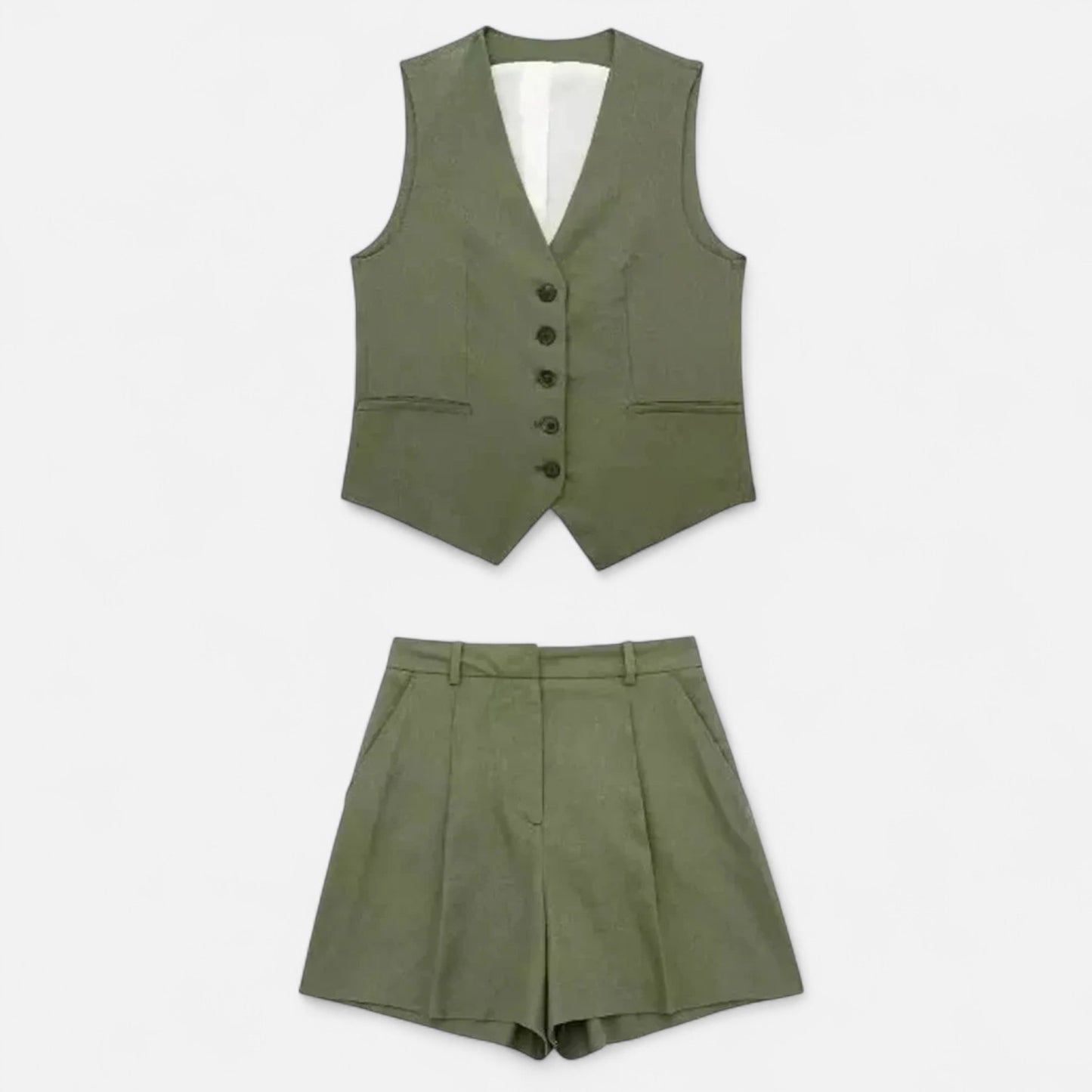 Velour Mode | Ensemble Femme Gilet + Short Taille Haute – Silhouette Affinée, Style Coordonné